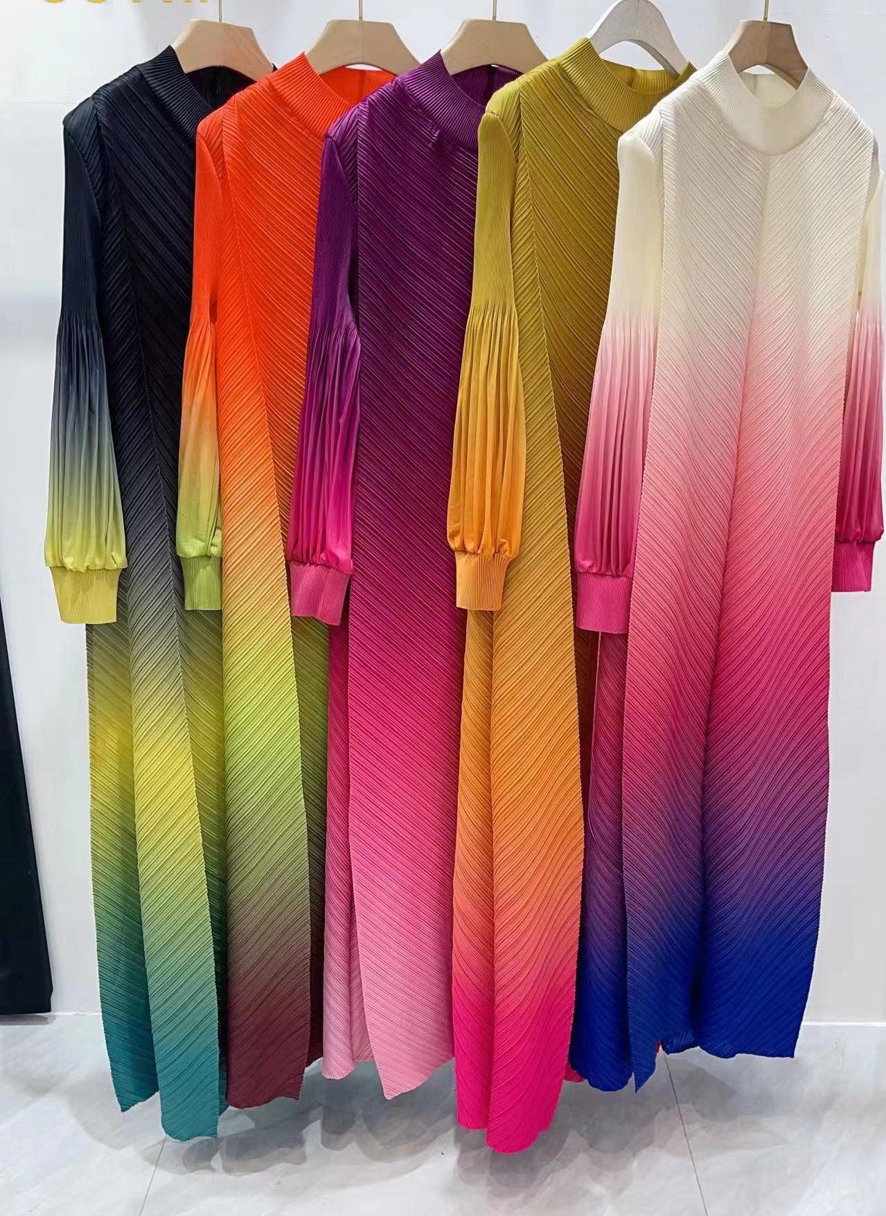 HS5824 Women's clothing gradual change color lantern sleeves high sense middle east dress