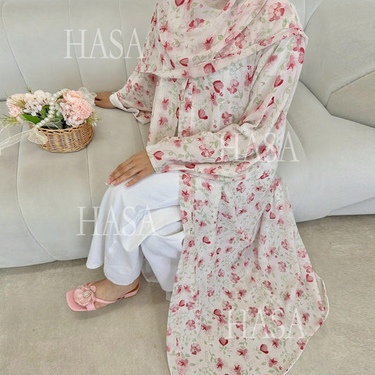 HA6515 Summer Printed Chiffon Jacket and Headscarf Two-Piece Set