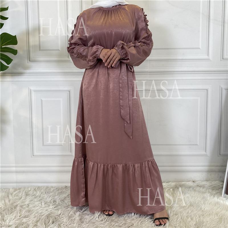 HA6591 Solid Color Turtleneck Long Sleeve Dress with Pleated Waistband