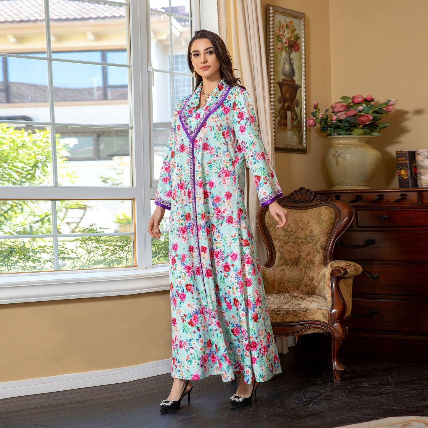 HAYA HAYA1079 Fashion Printed Hot Diamond Dress