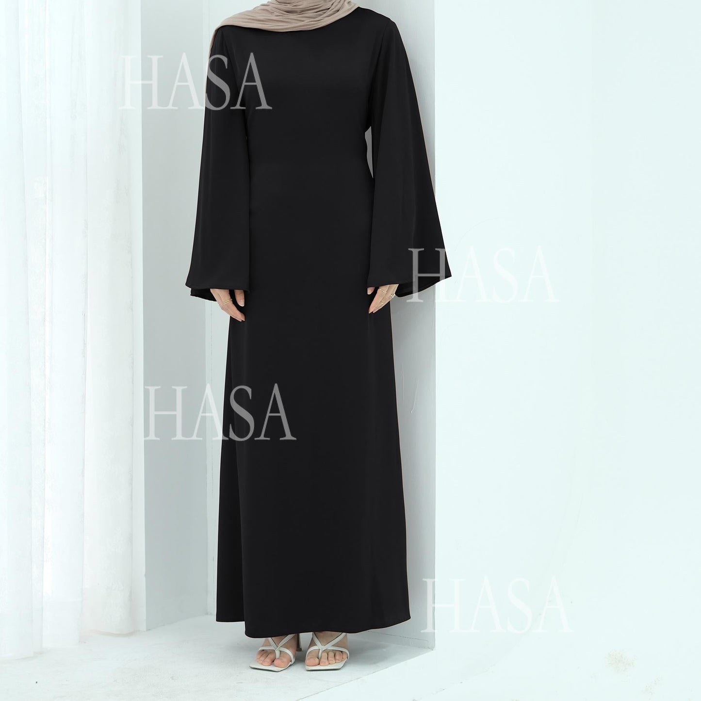 HA6478 Simple Long Dress with Wide Sleeves, One-piece and Smooth Style