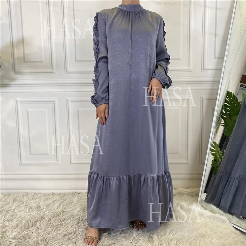 HA6591 Solid Color Turtleneck Long Sleeve Dress with Pleated Waistband