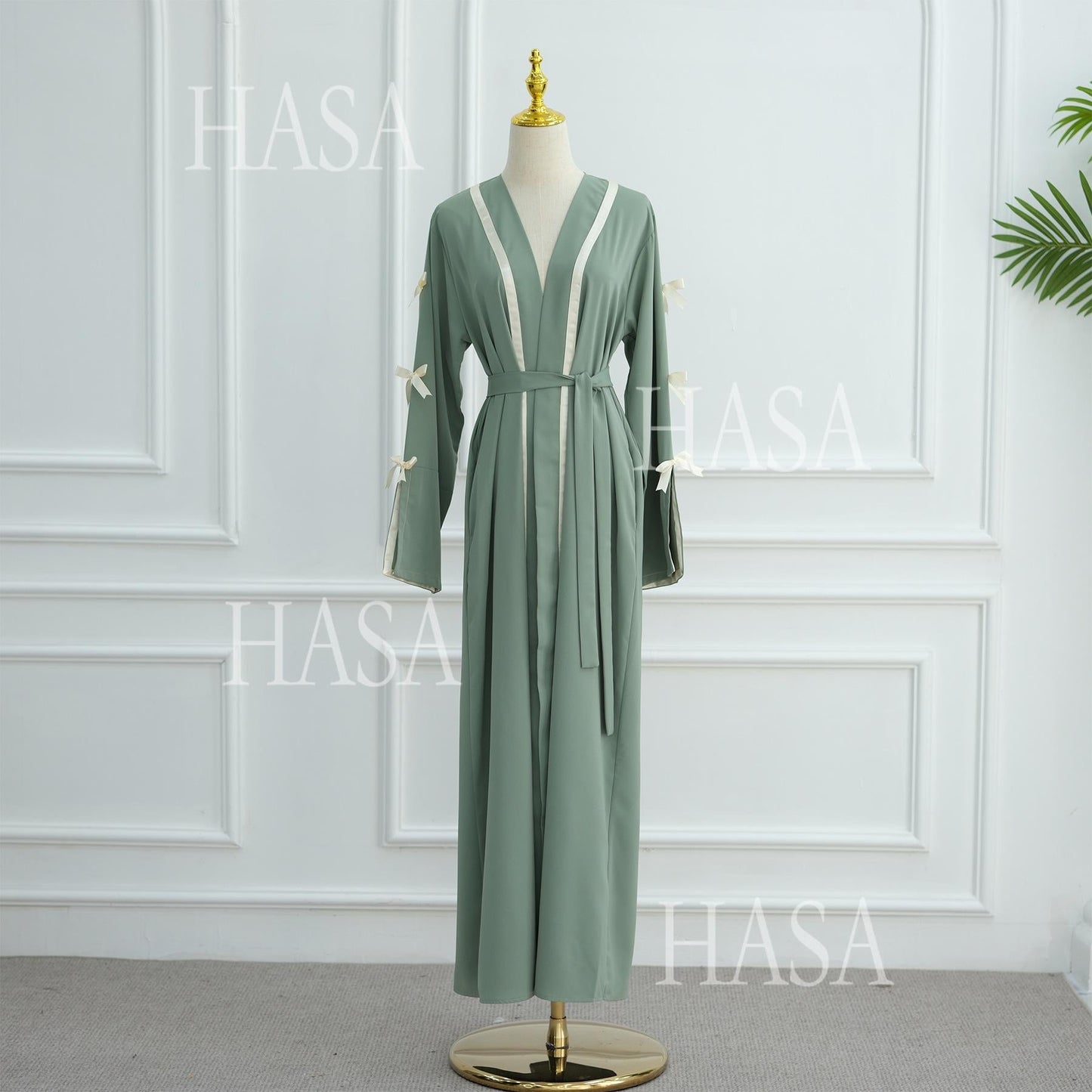 HS6520 Cardigan-Morgenmantel Mit Schleife (Kopftuch Nicht Inbegriffen)