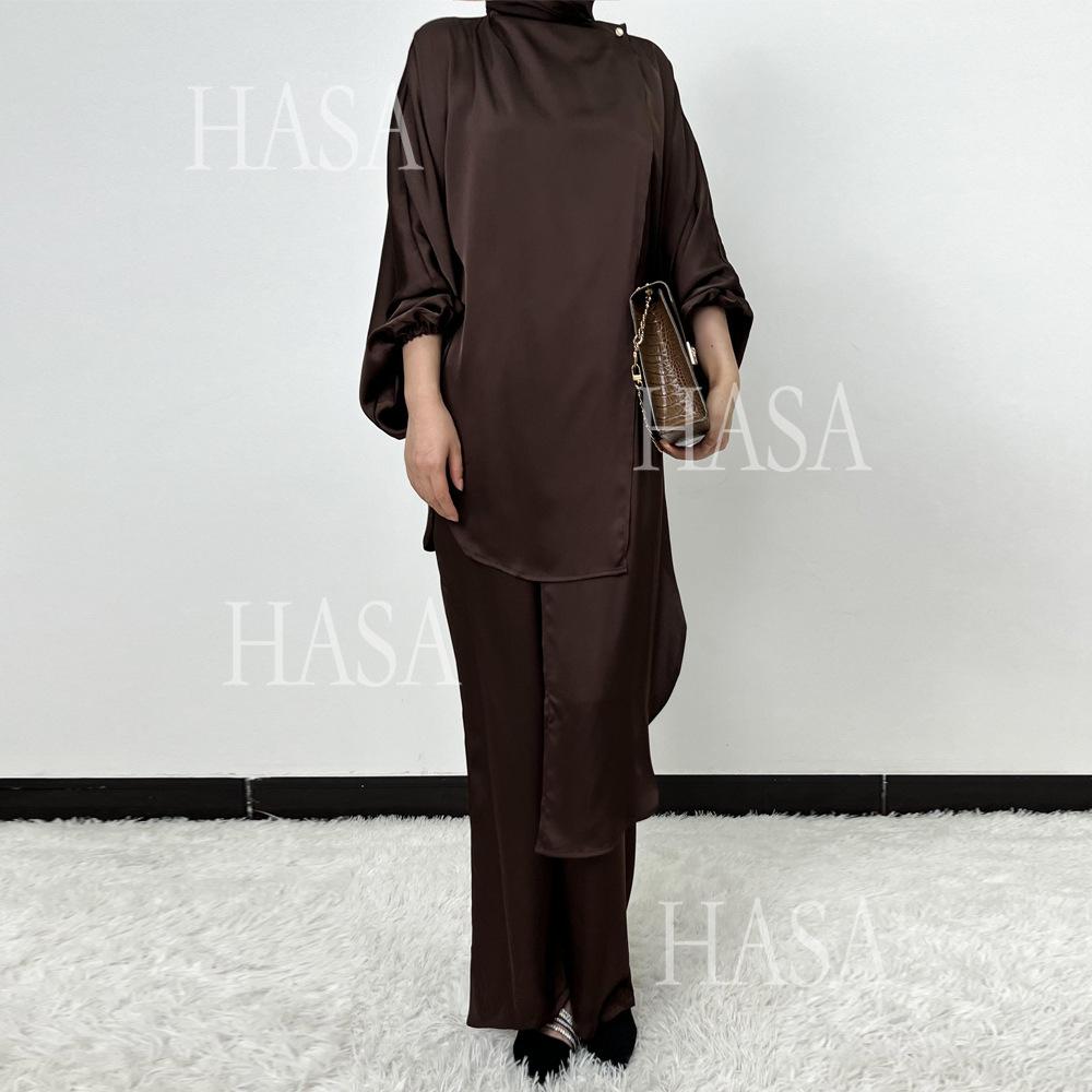 HS5857 High-end Bright Satin Two-piece Suit (headscarf Not Included), Irregular Design Shows Fashionable Style