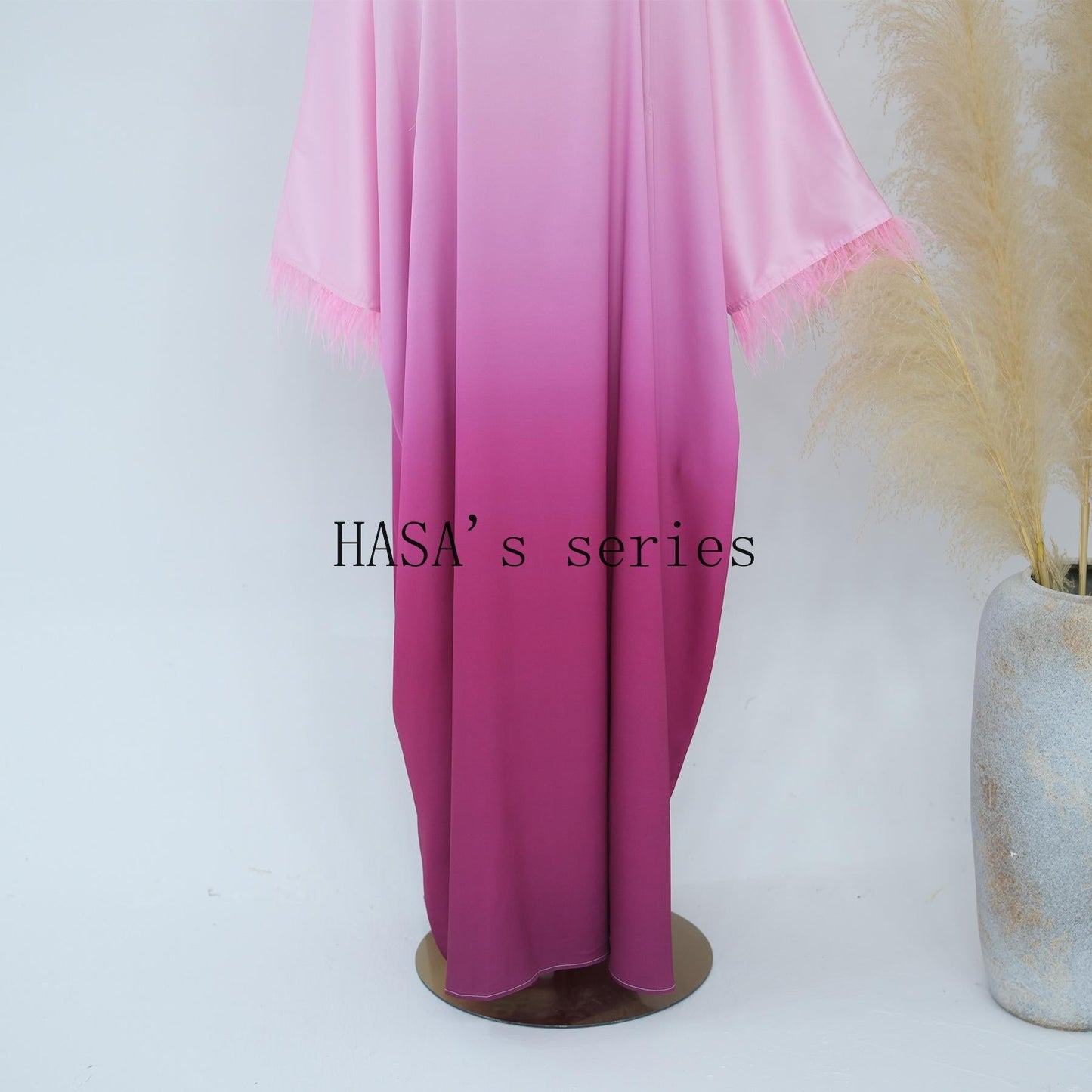 HS5111 Gradient-colored Fringed Long Dress, Romantic Dress with Batwing Sleeves.