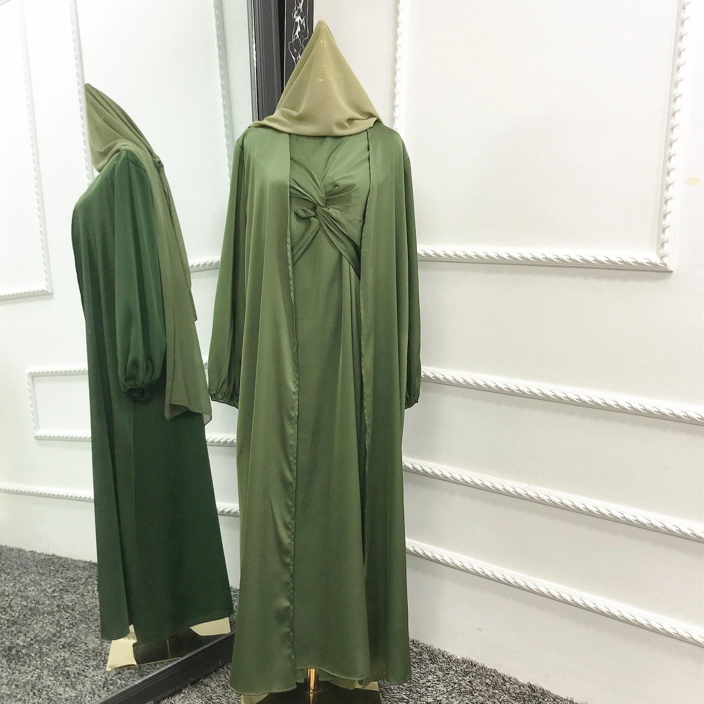 HAYA10061 Fashion solid colour two-piece dress cardigan set Abaya