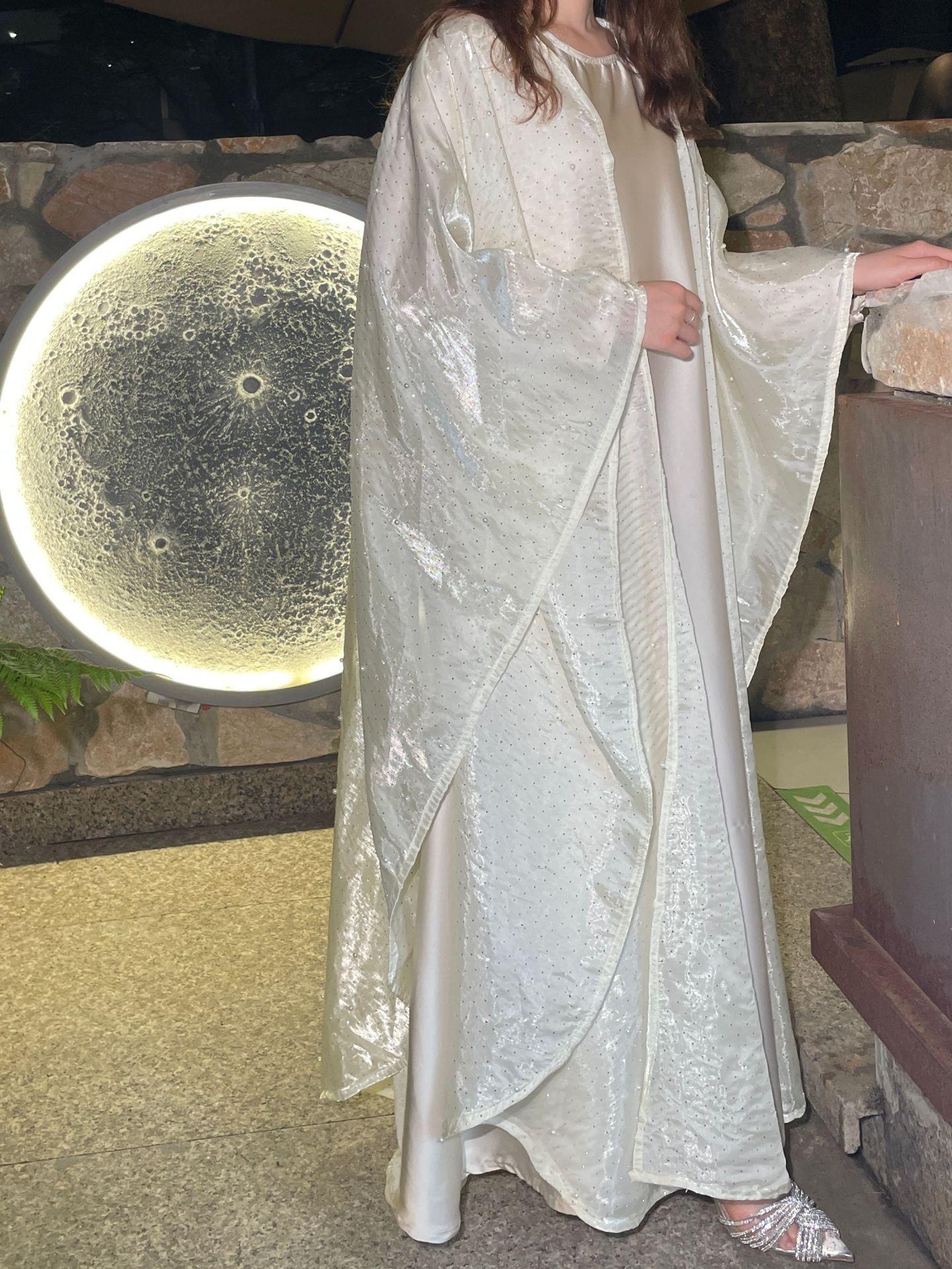 HA6540 Elegant Rhinestone Abaya Two-Piece Set with Outer Cape