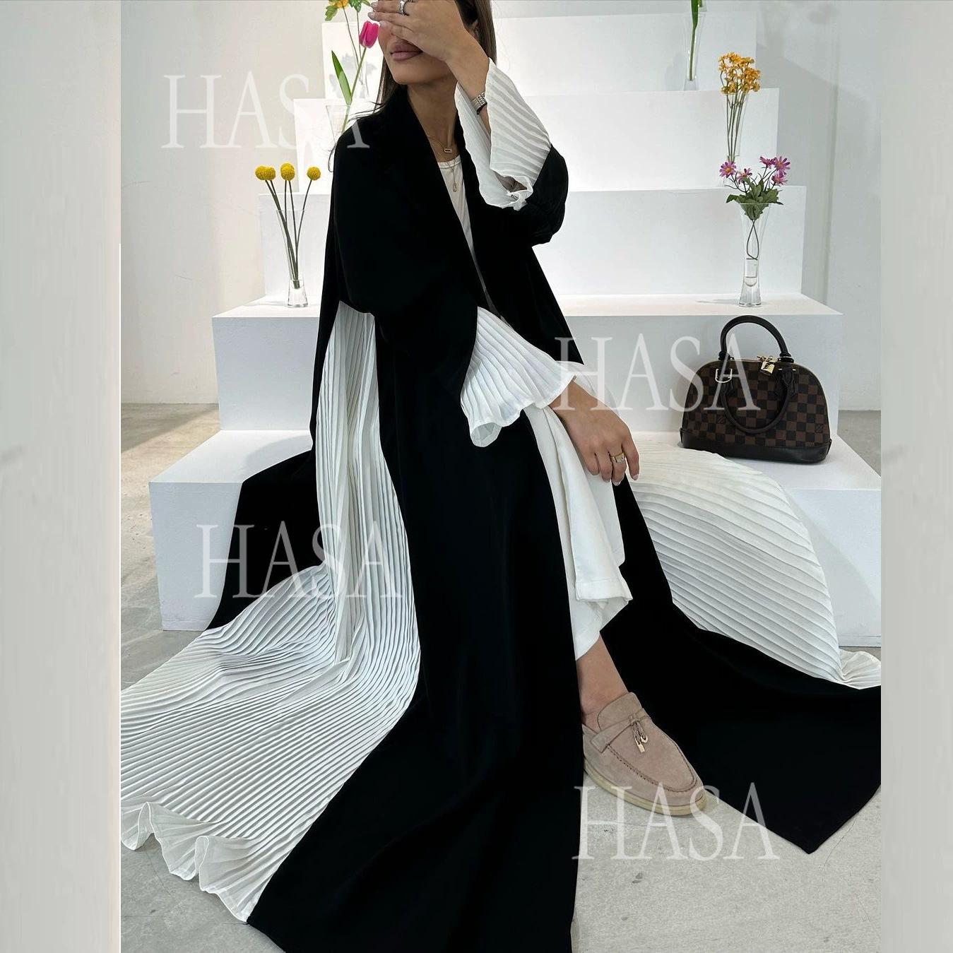 HA6567 Abaya Long Cardigan Coat with Pleated Panels