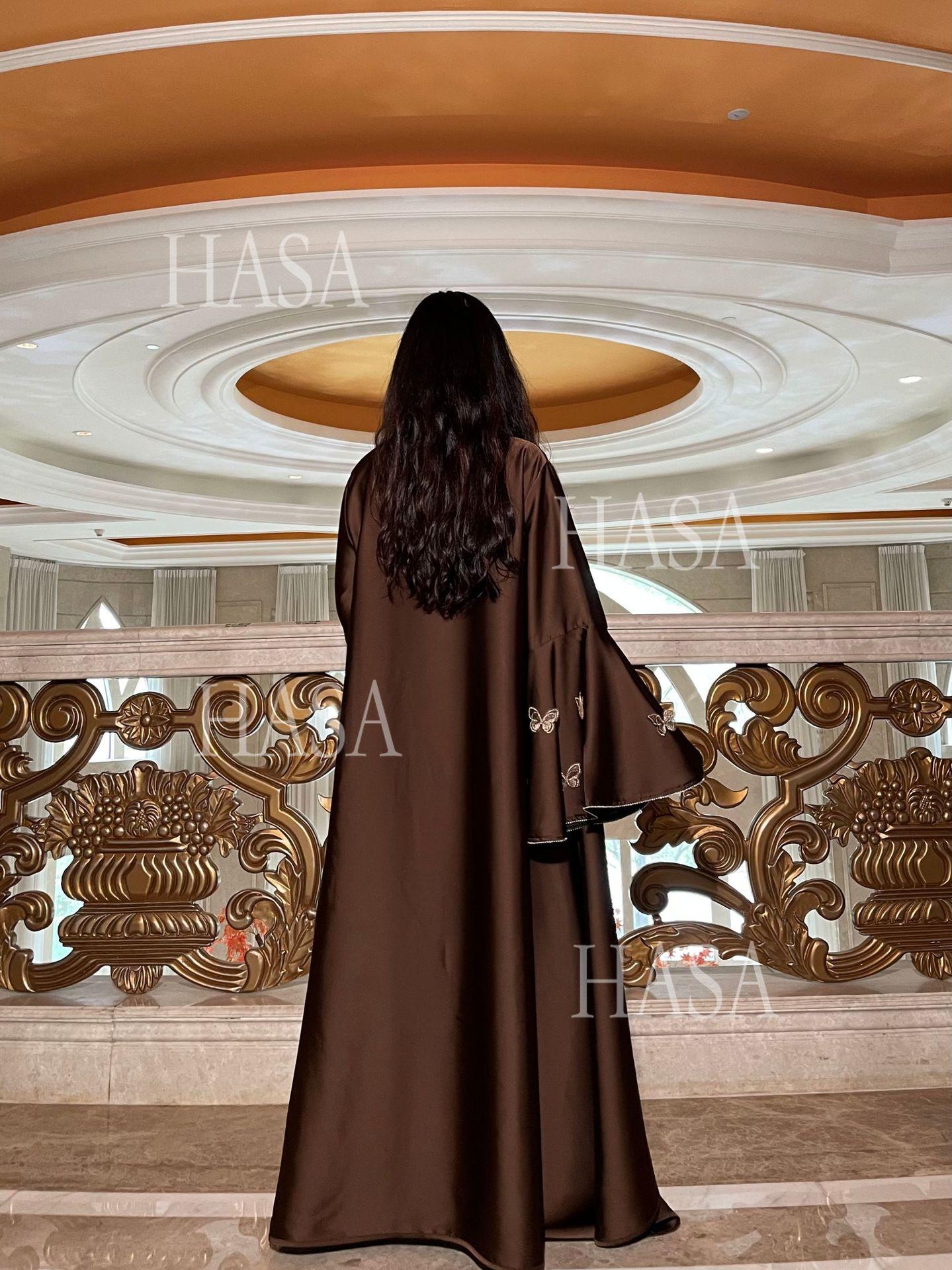 HA6480 Satin Butterfly Embroidered Dress Robe, Cardigan Two-piece Design