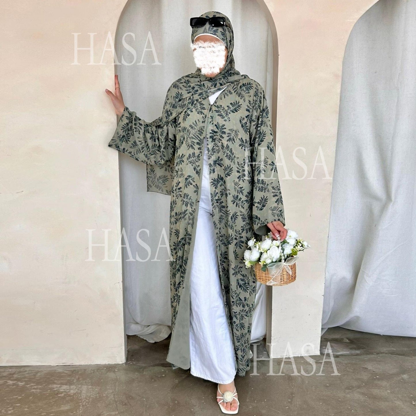 HA6515 Summer Printed Chiffon Jacket and Headscarf Two-Piece Set