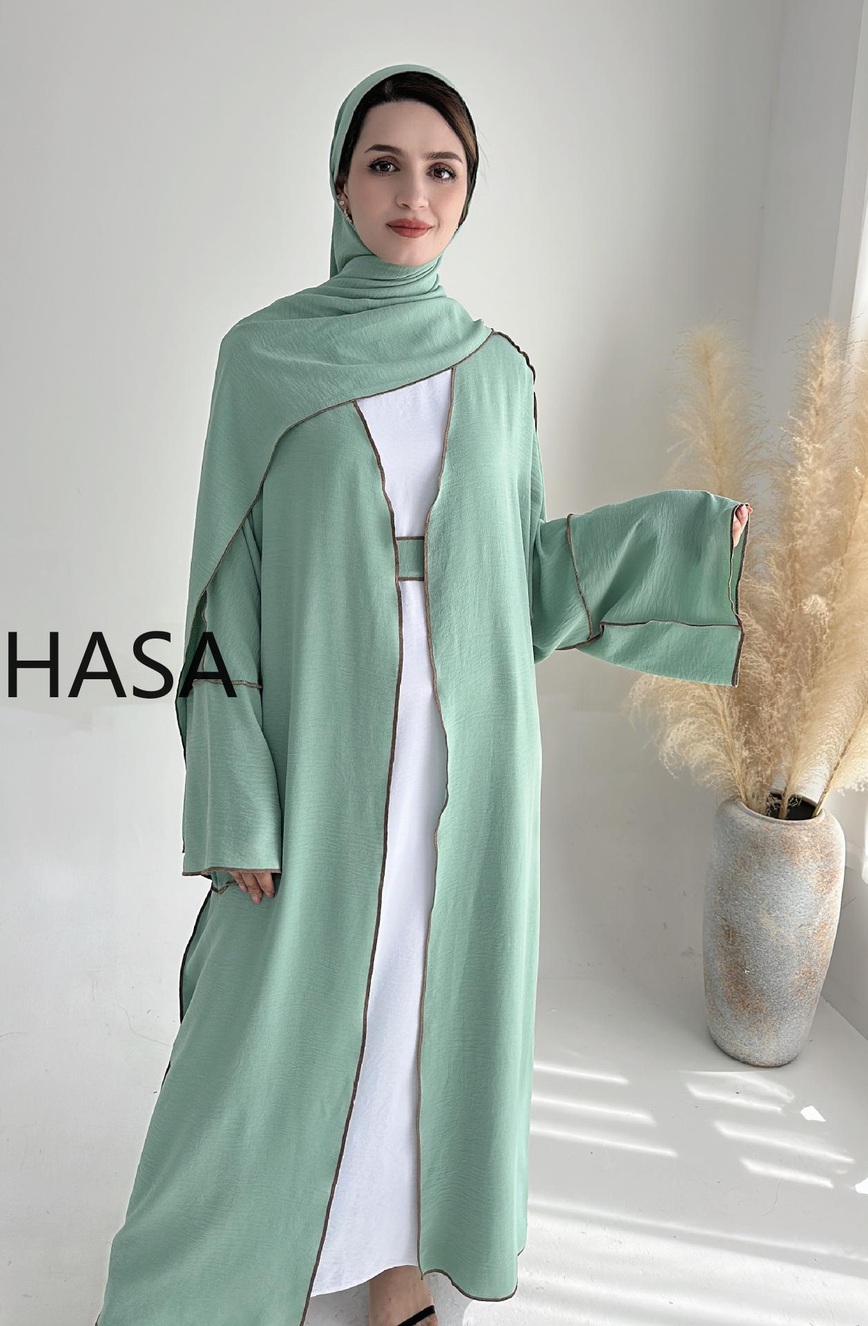HASA HA1246H 2 PCS SET Crepe Solid Color Loose Hem Cardigan Robe with Hijab