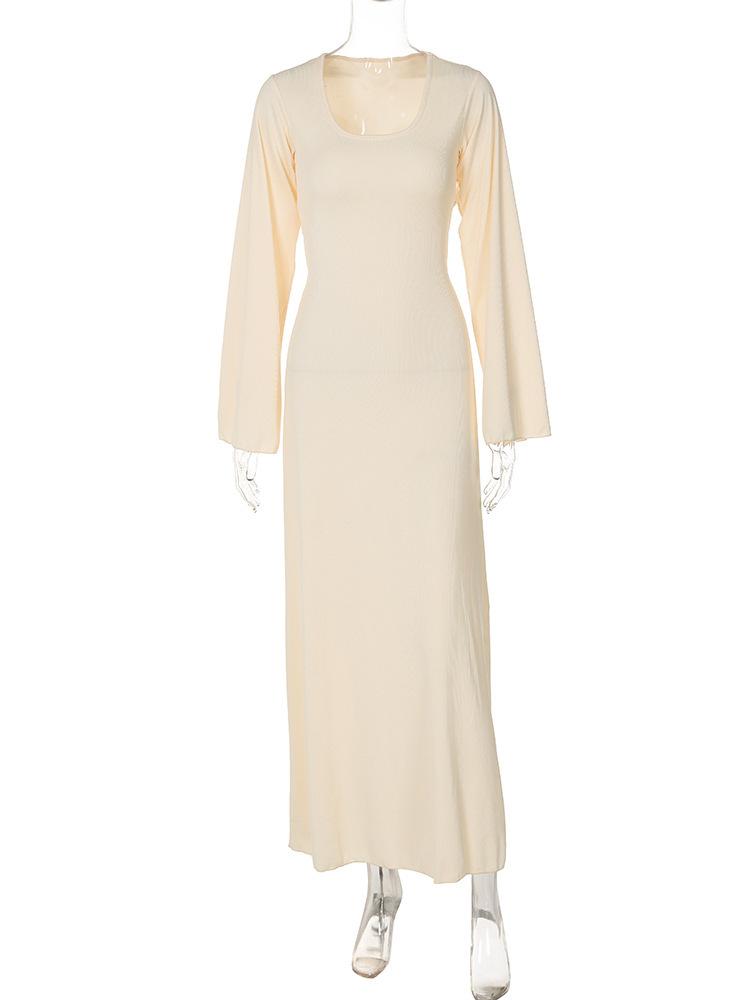 HAYA HAYA0676 Flared Long Sleeved High Waist Maxi Skirt with Lace-up Back