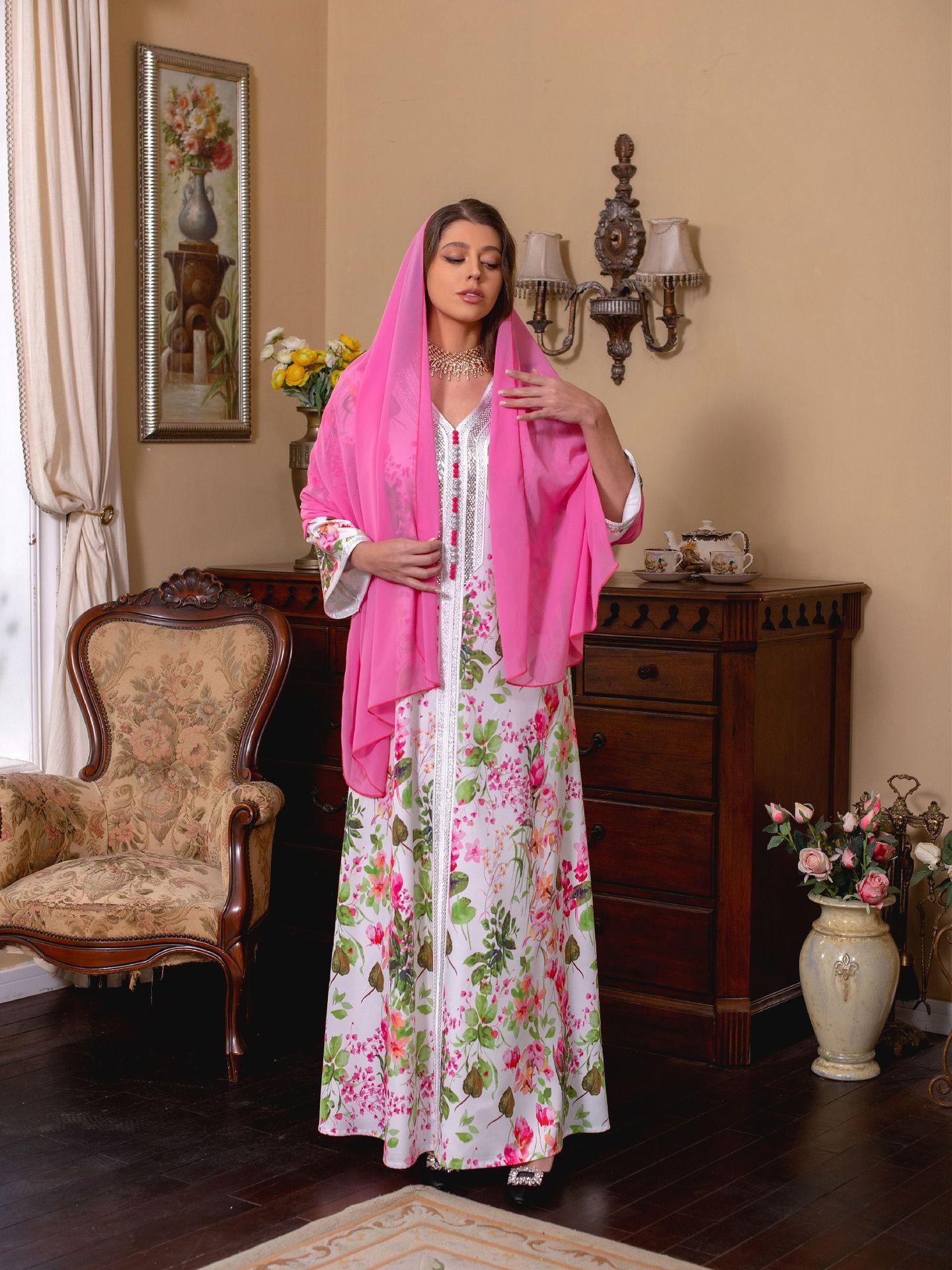 HAYA HAYA1075 Abaya Robe New Printed Rhinestone Dress