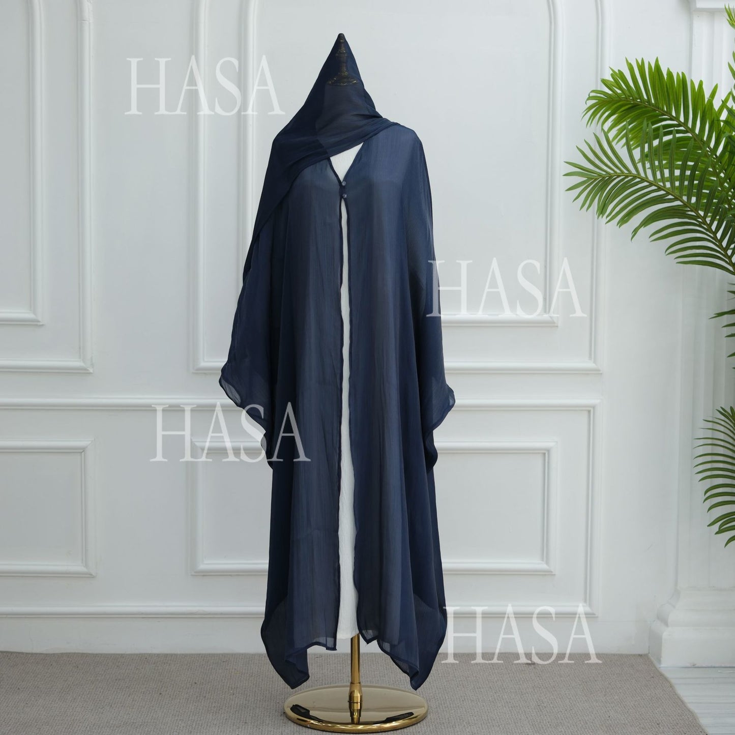HA6534 Elegant Island Wrinkle Texture Solid Color Cardigan Robe