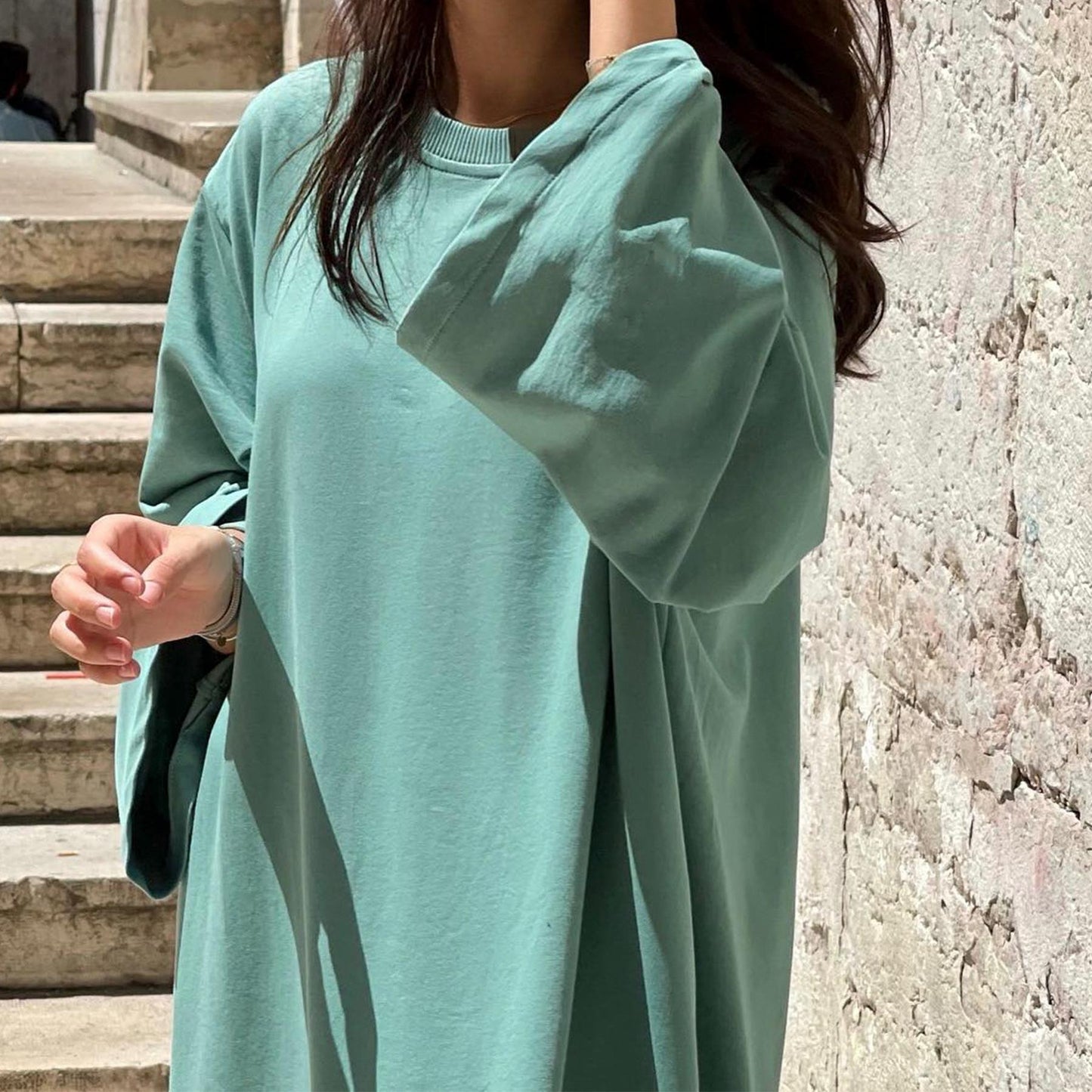 HAYA HAYA1089 Solid Color Hoodie Dress