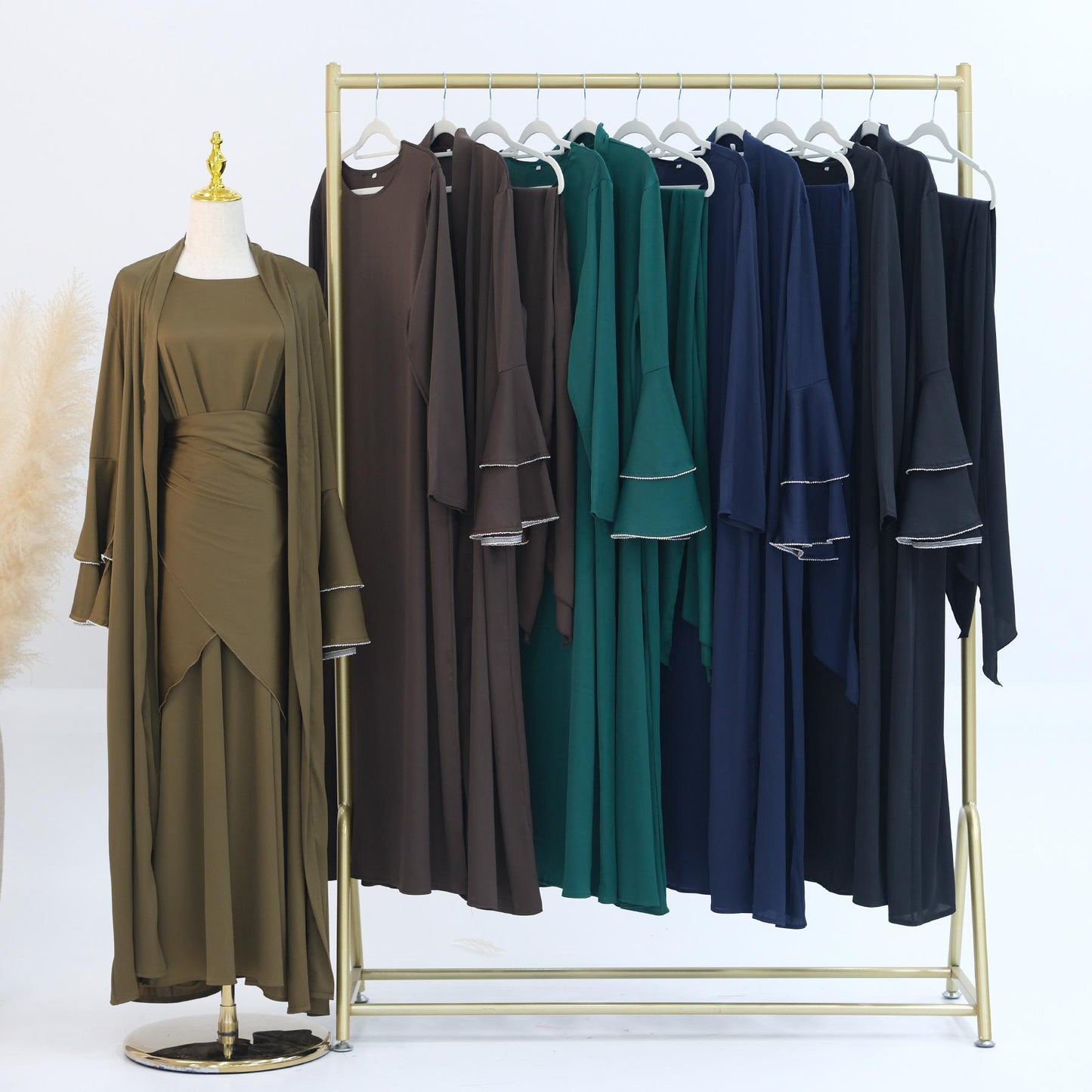 HAYA HA1188 3pcs Set Satin Cardigan+Inner Dress+Special Belt