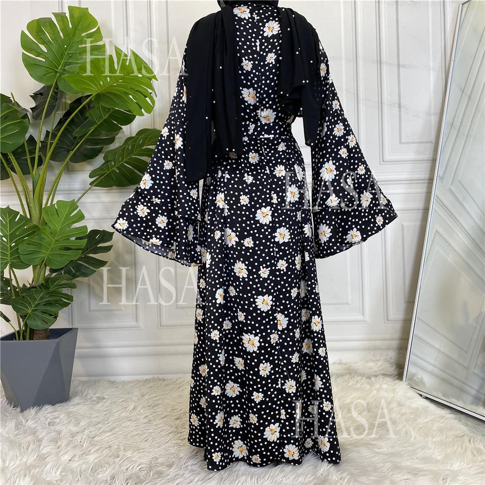 HA6590 Fashionable Printed Loose-fitting Dress with Lace-up Design and Wide Swing