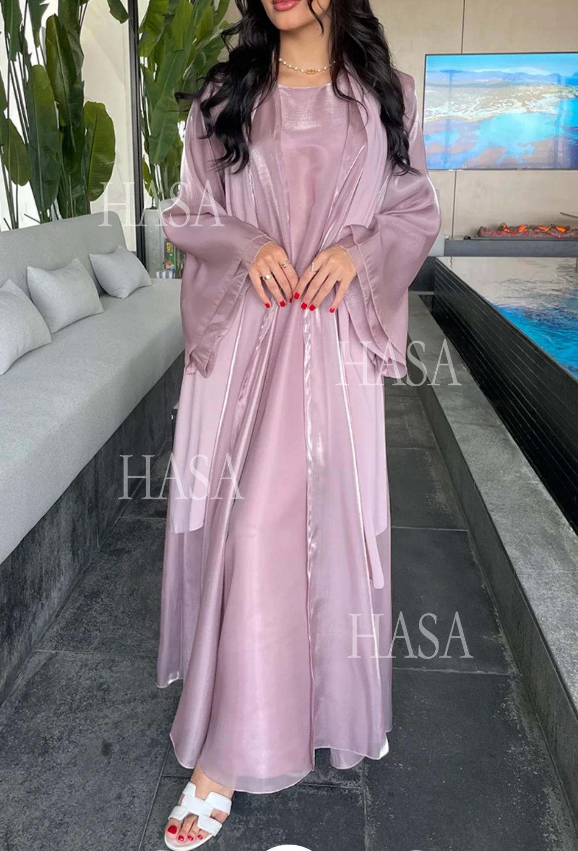 HA6579 Women's Purple Organza Two-Piece Robe (Long Skirt + Jacket)