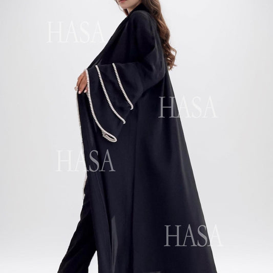 HA6543 Elegant Abaya with Hand-Embroidered Pearl Details