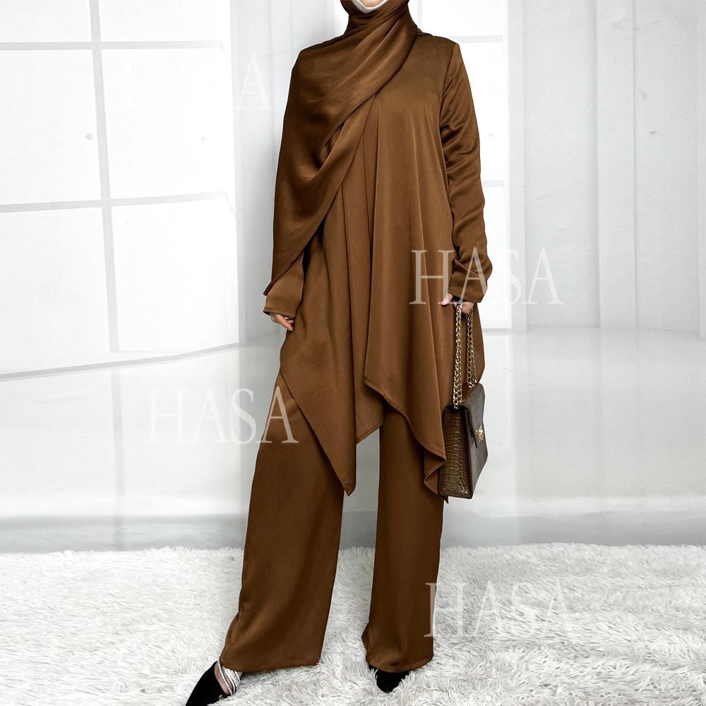 HS5854 High-end crepe linen two-piece robe, irregular design shows fashion(Headband not included)