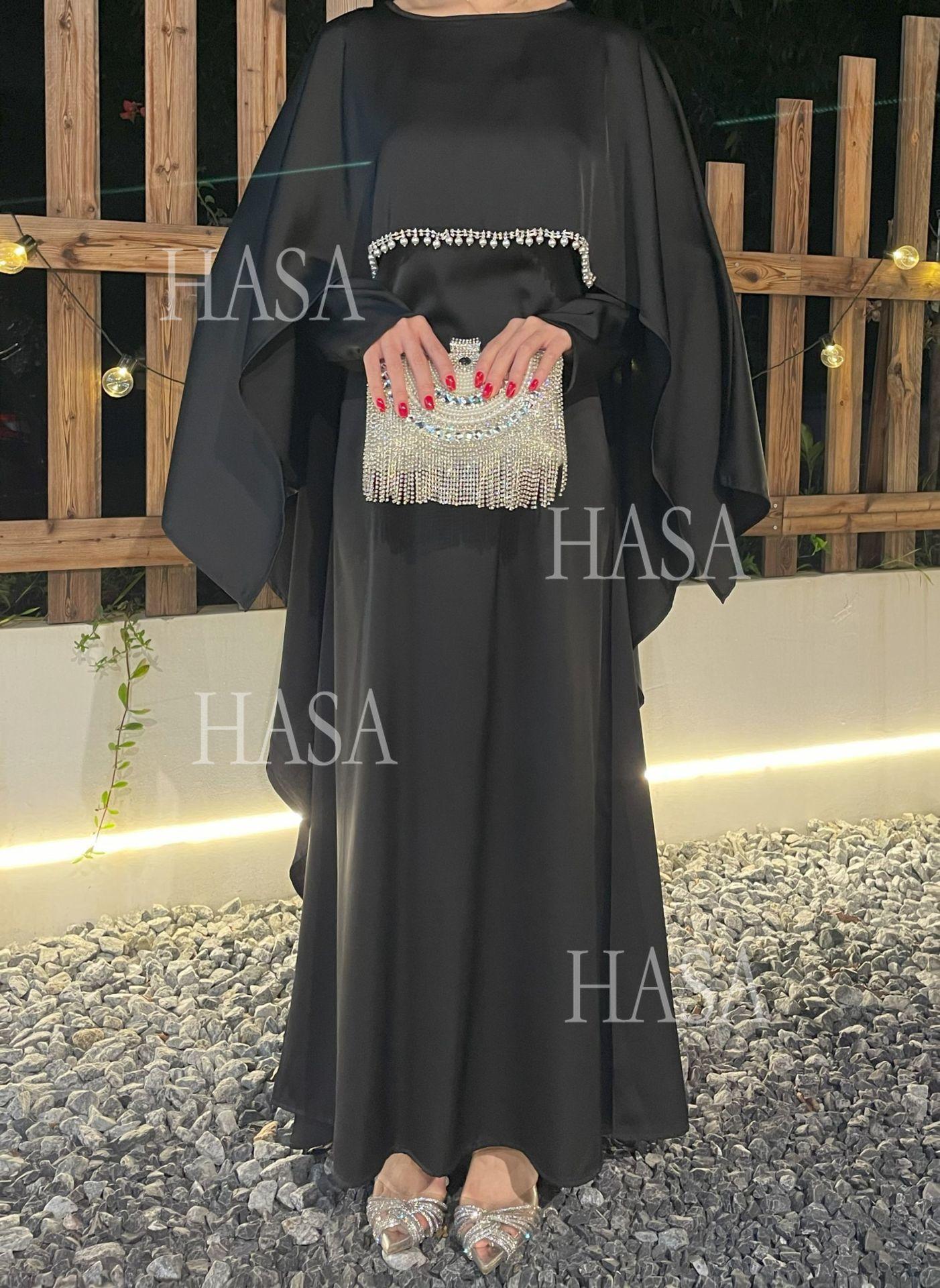 HA6570 Elegant Cape-style Satin Dress Robe for Women