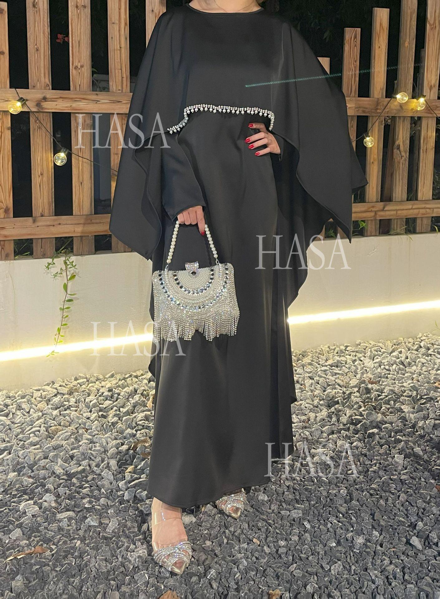 HA6570 Elegant Cape-style Satin Dress Robe for Women