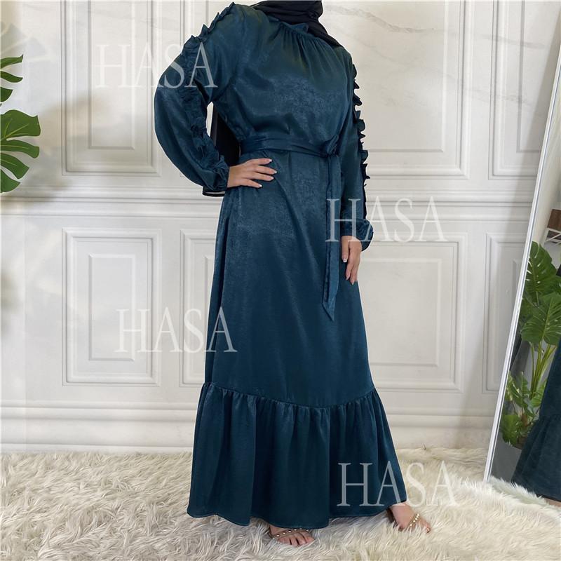 HA6591 Solid Color Turtleneck Long Sleeve Dress with Pleated Waistband