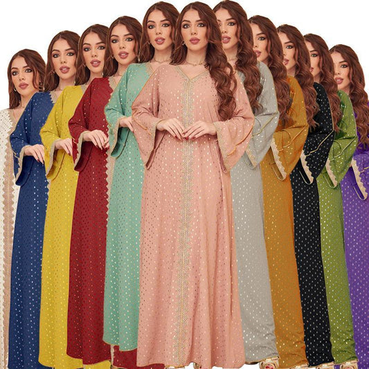 HAYA0442 Middle East Women's Clothing New Bronzing Muslim Dubai Robe