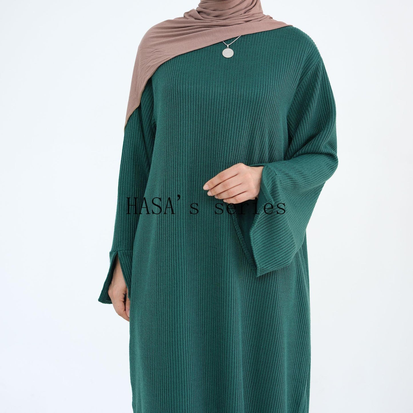 HA5440 Large Sleeve Thick Knitted Sweater Dress - Loose and Elegant Long Dress party  wear red dress thick  thigh 2  part bow  outfits