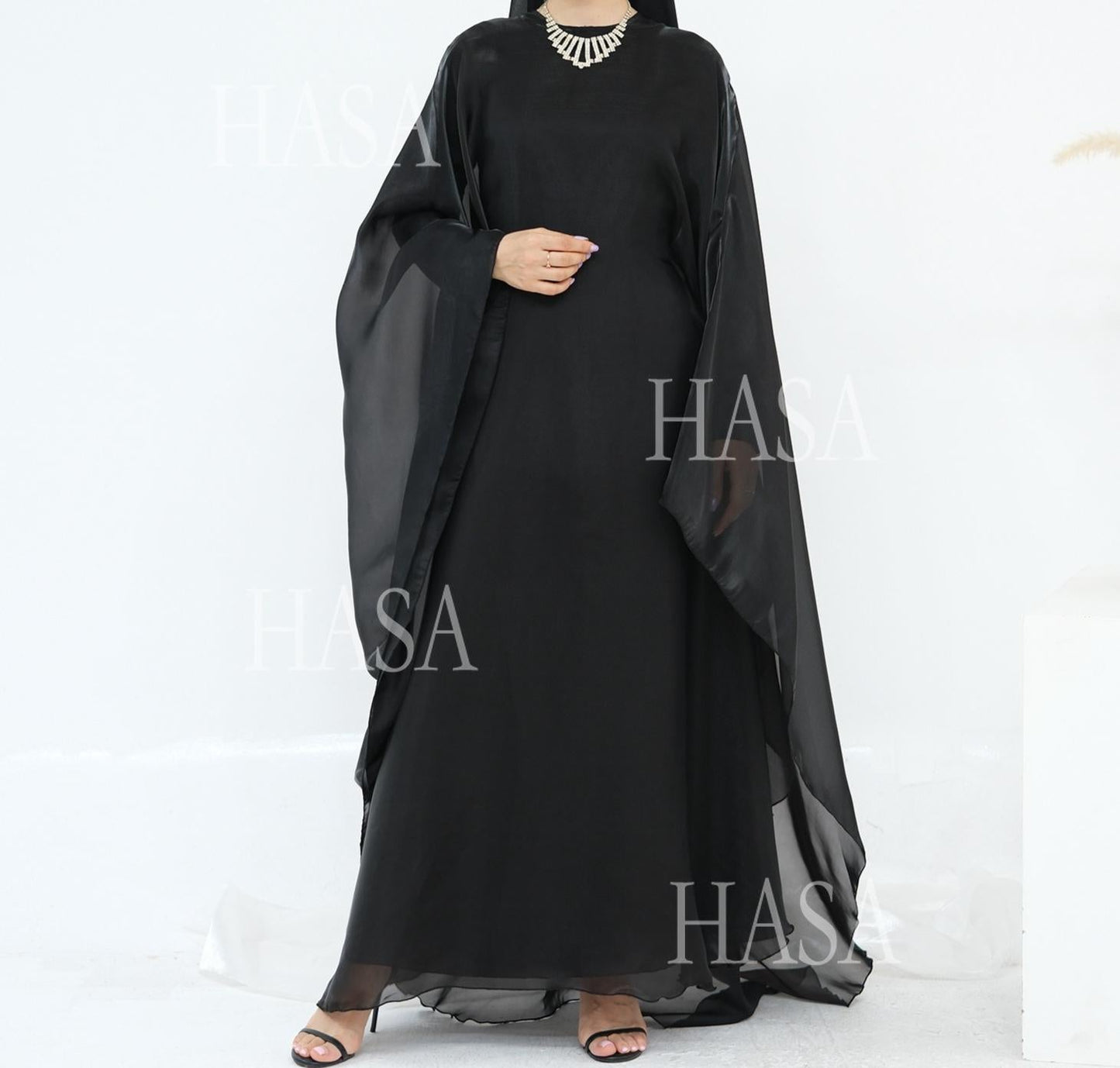 HA6524 Elegant two-piece solid-color robe and dress with optional headscarf