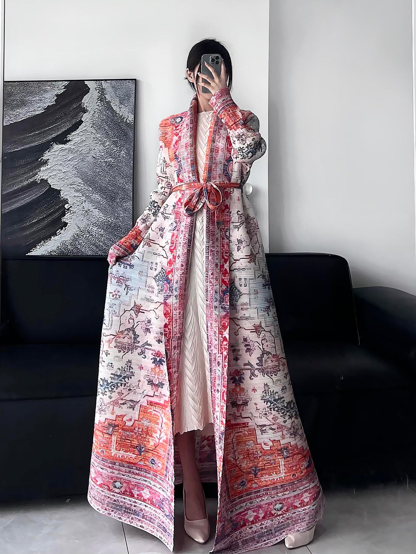 HS6730  Multicolor Printed Abaya with Traditional Motifs