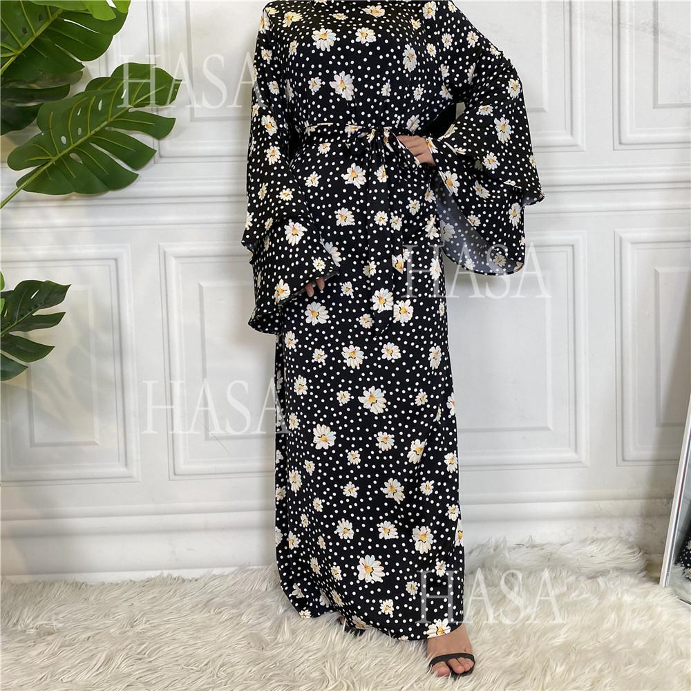 HA6590 Fashionable Printed Loose-fitting Dress with Lace-up Design and Wide Swing