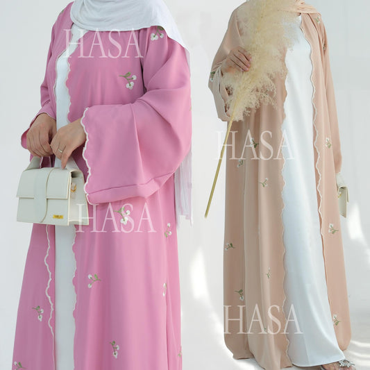 HA6472 Longline Cardigan with Delicate Floral Details and Curved Edging