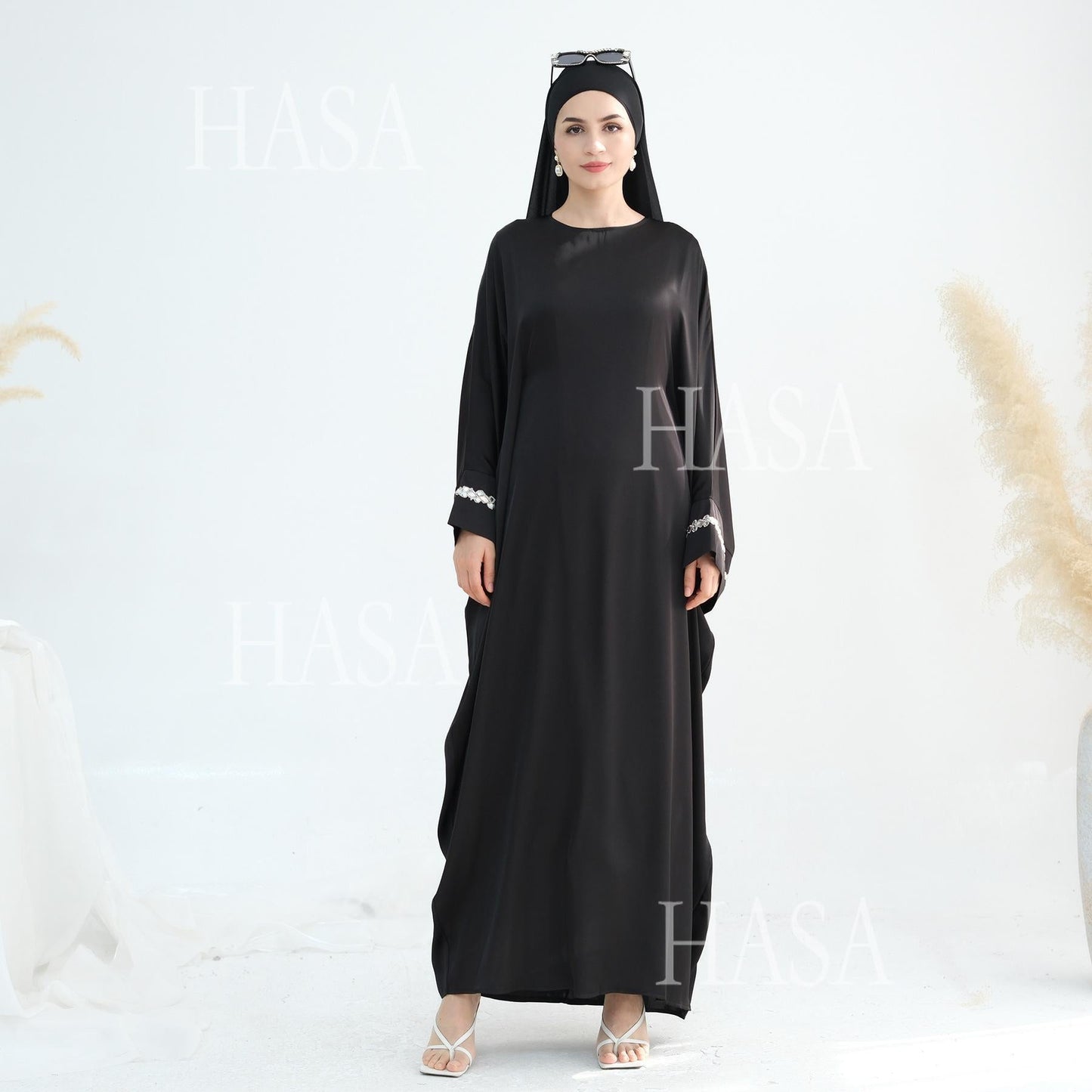 HA5882 A Cardigan Dress with Exquisite Hot Diamond Embellishment and Elegant Details closed abayas