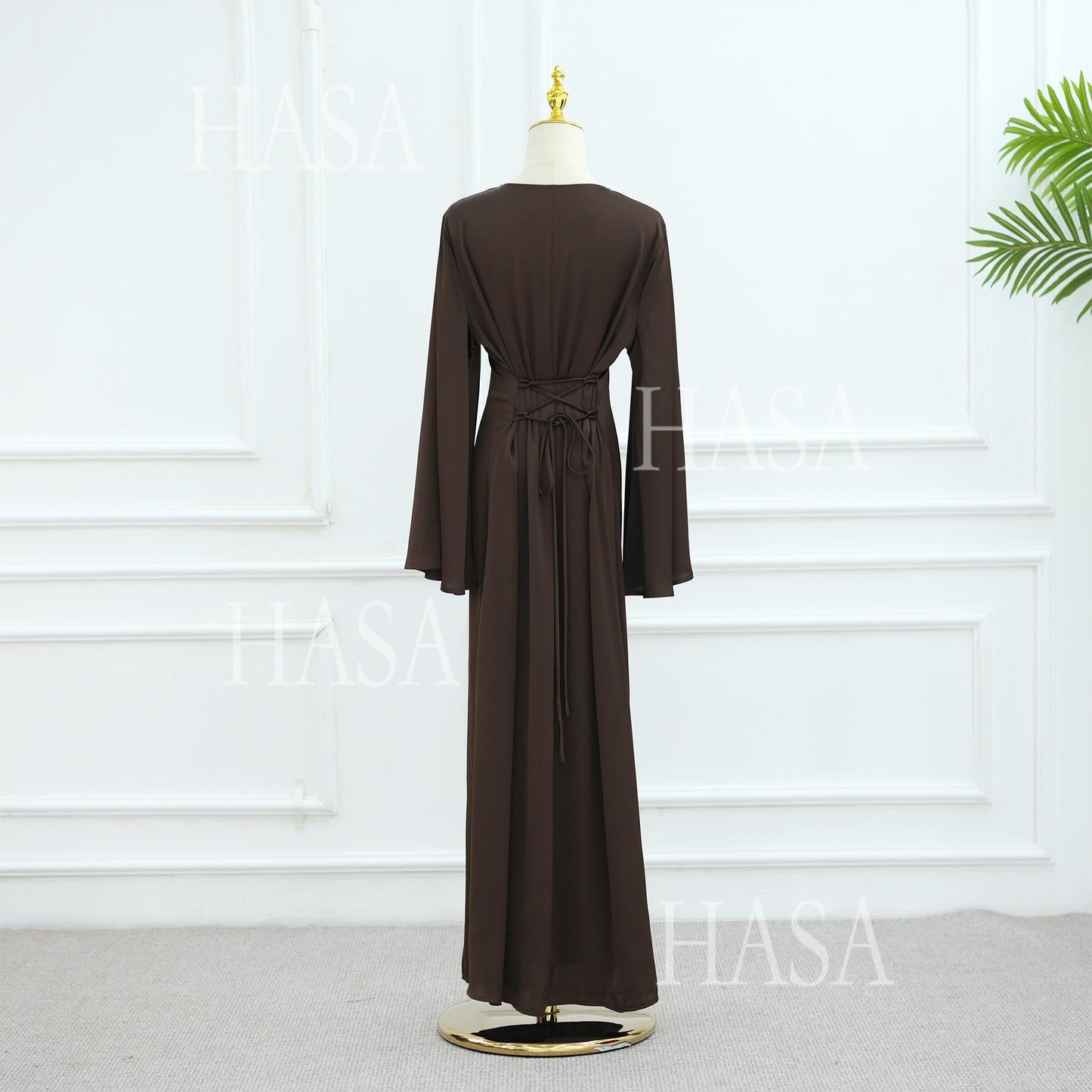 HA6478 Simple Long Dress with Wide Sleeves, One-piece and Smooth Style