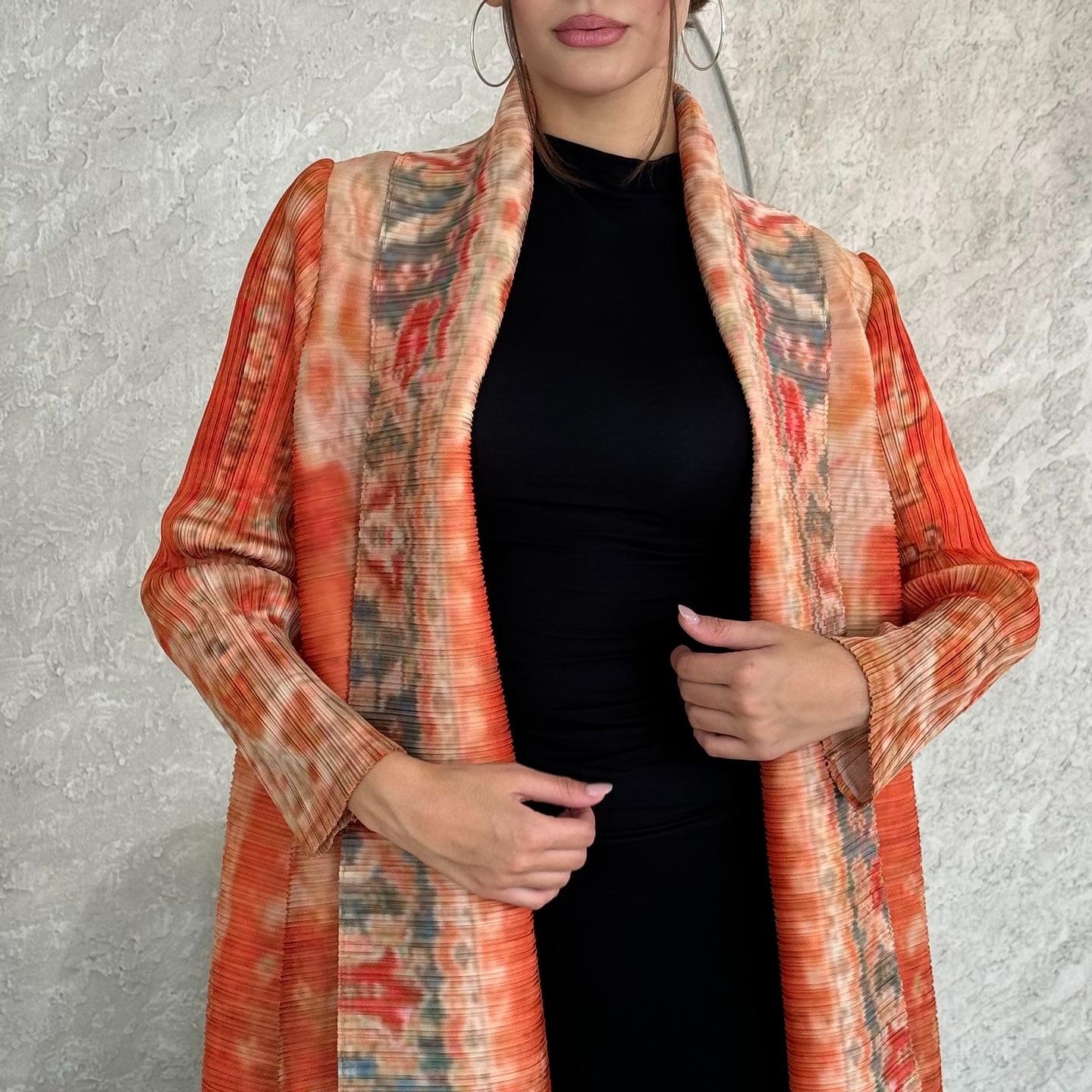 HASASERIES HS6714 Desert Bloom Vibrant Orange Abaya with Floral Prints