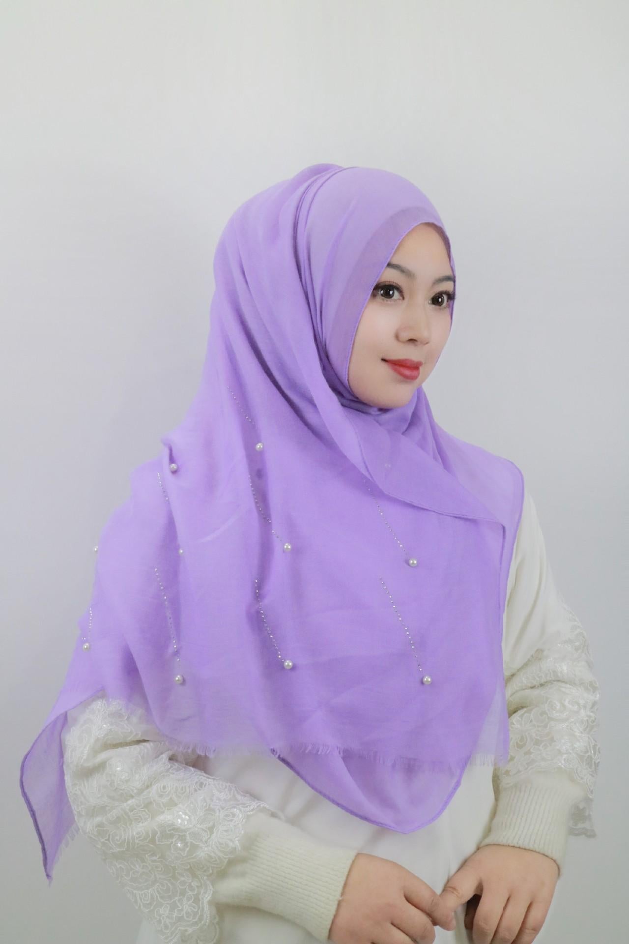 HAYA HA1106 Solid Color Scarf Long Beaded Shawl Headband