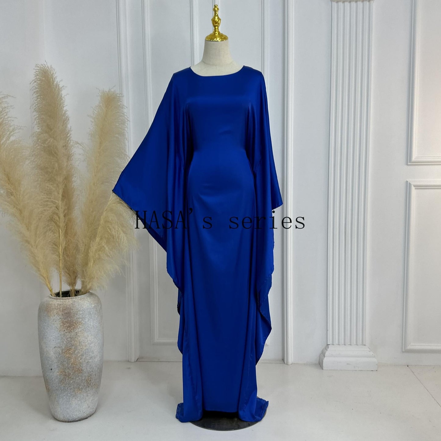 HA1504 Satin Batwing Sleeve Kaftan with Inner Belt