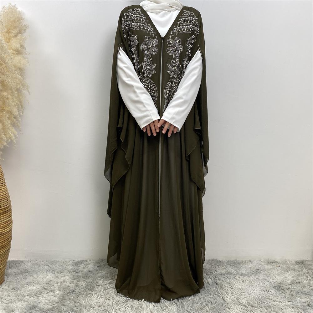 HAYA HAYA1085 Muslim Rhinestone Cardigan Dress