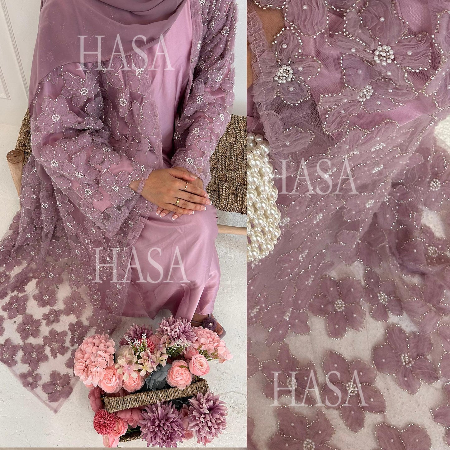 HS6625 Dreidimensionale, Perlenbesetzte Strickjacke Mit Blumenmuster, Die Mit Einer Inneren Schicht Oder Einem Kopftuch Kombiniert Werden Kann.