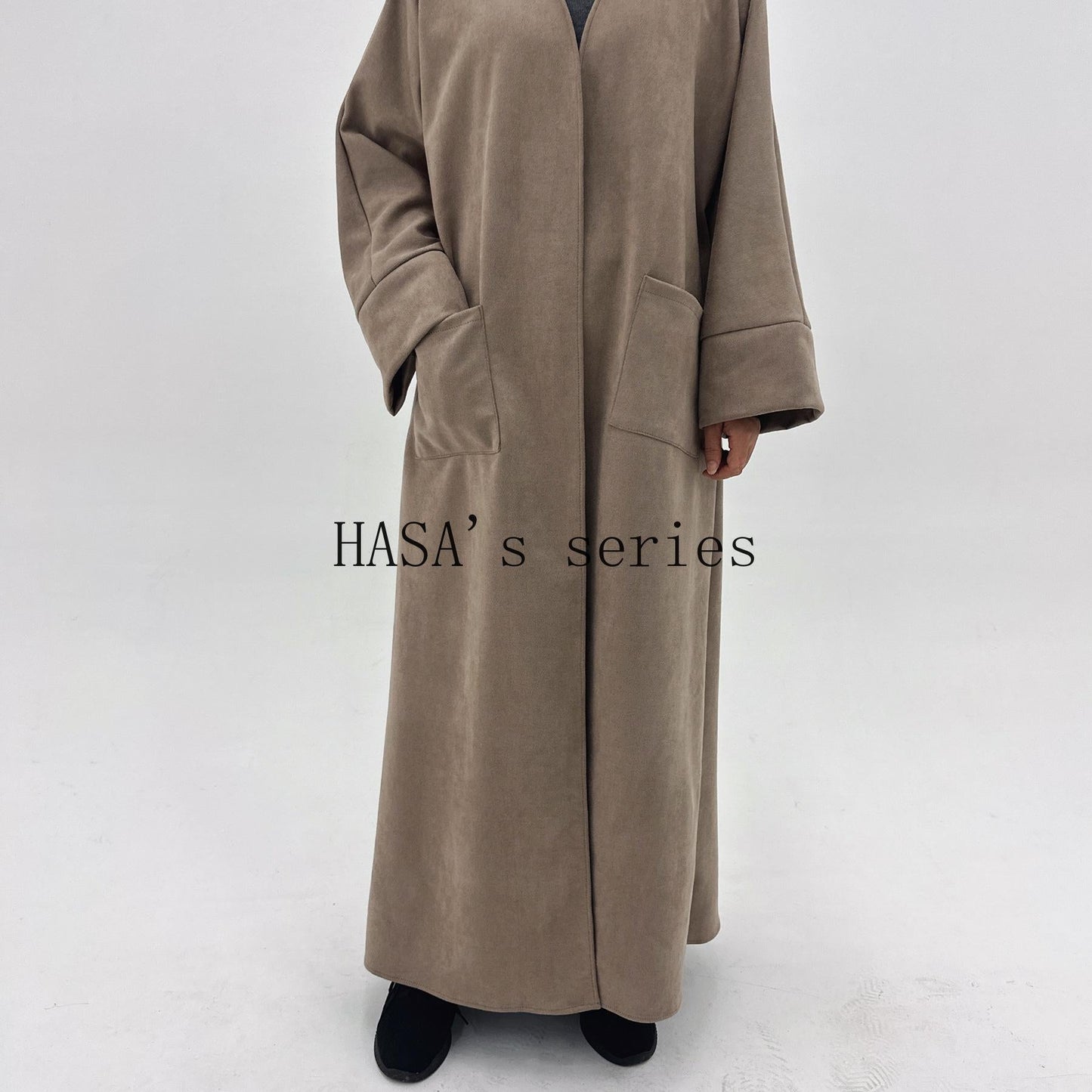HS5148 Suede-textured, Simple Cardigan-style Long Robe, A Loose and Comfortable Dress for Autumn and Winter.