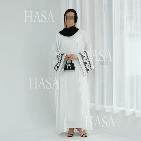 HASA's Series HA6506 Long Wide Sleeve Embroidered Robe Cardigan (No Headscarf)