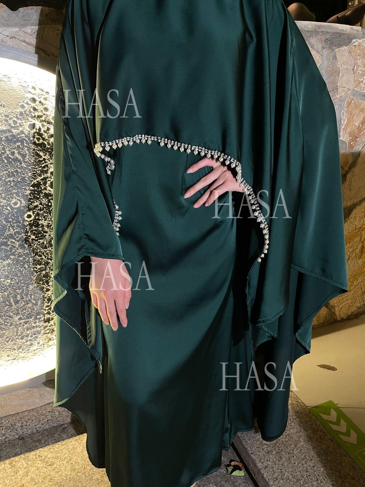 HA6476 Long Sleeves Glossy Robe with Pearl Embellishment