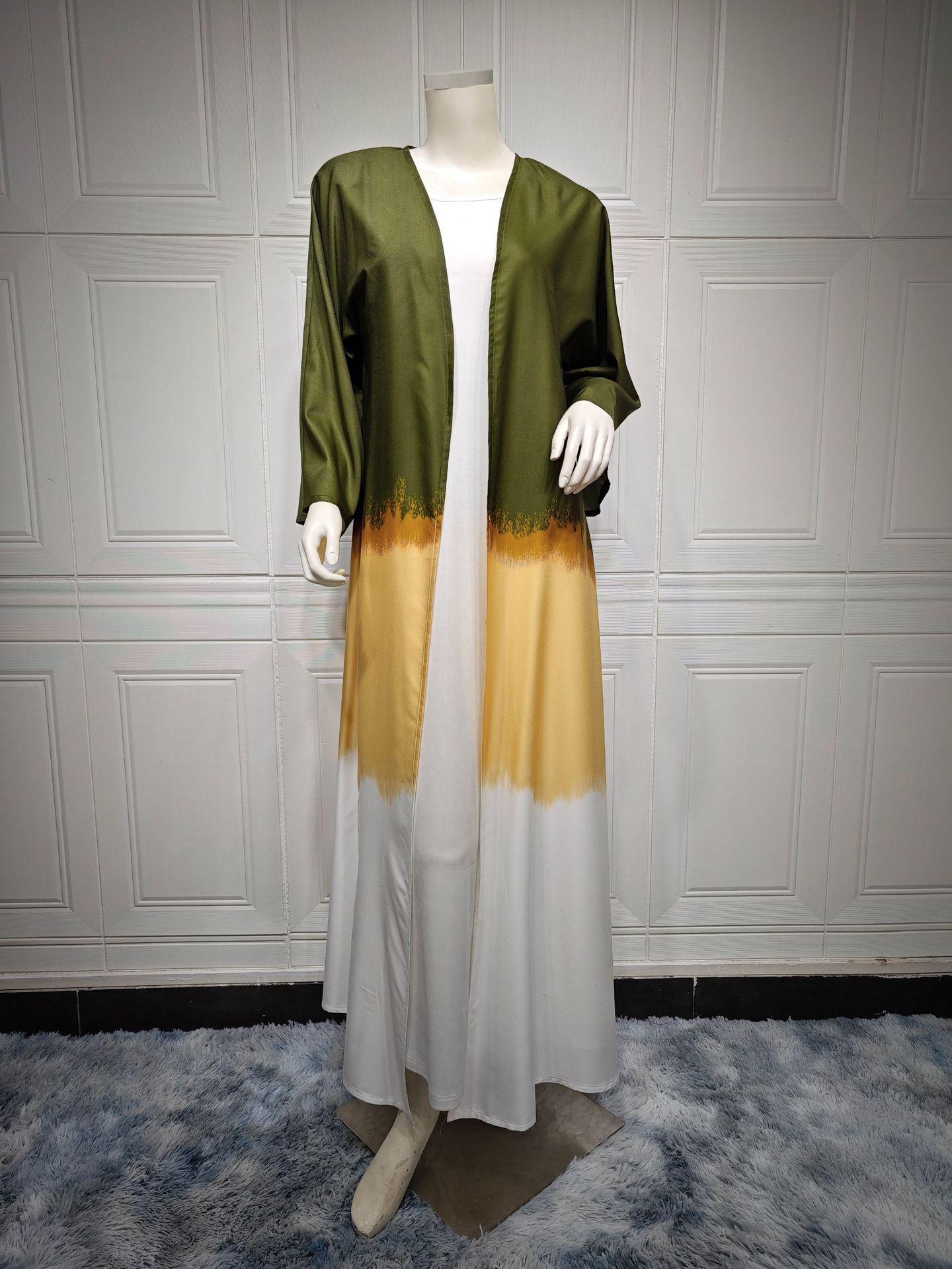 HAYA HA1096 Muslim Tie-dyed Cloak Cardigan Dress Abaya