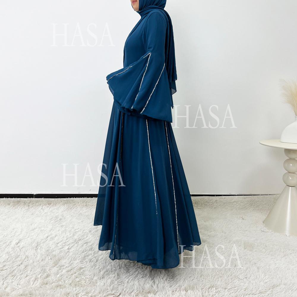 HA6497 Solid Color Light Luxury Chiffon Long Skirt Suit