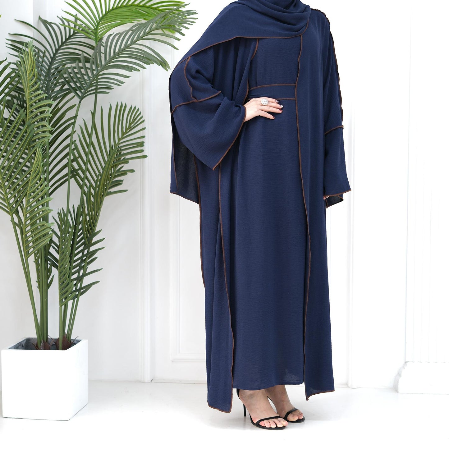 HAYA HA1095 3pcs Set Cardigan+without Sleeves Inner Dress+Hijab