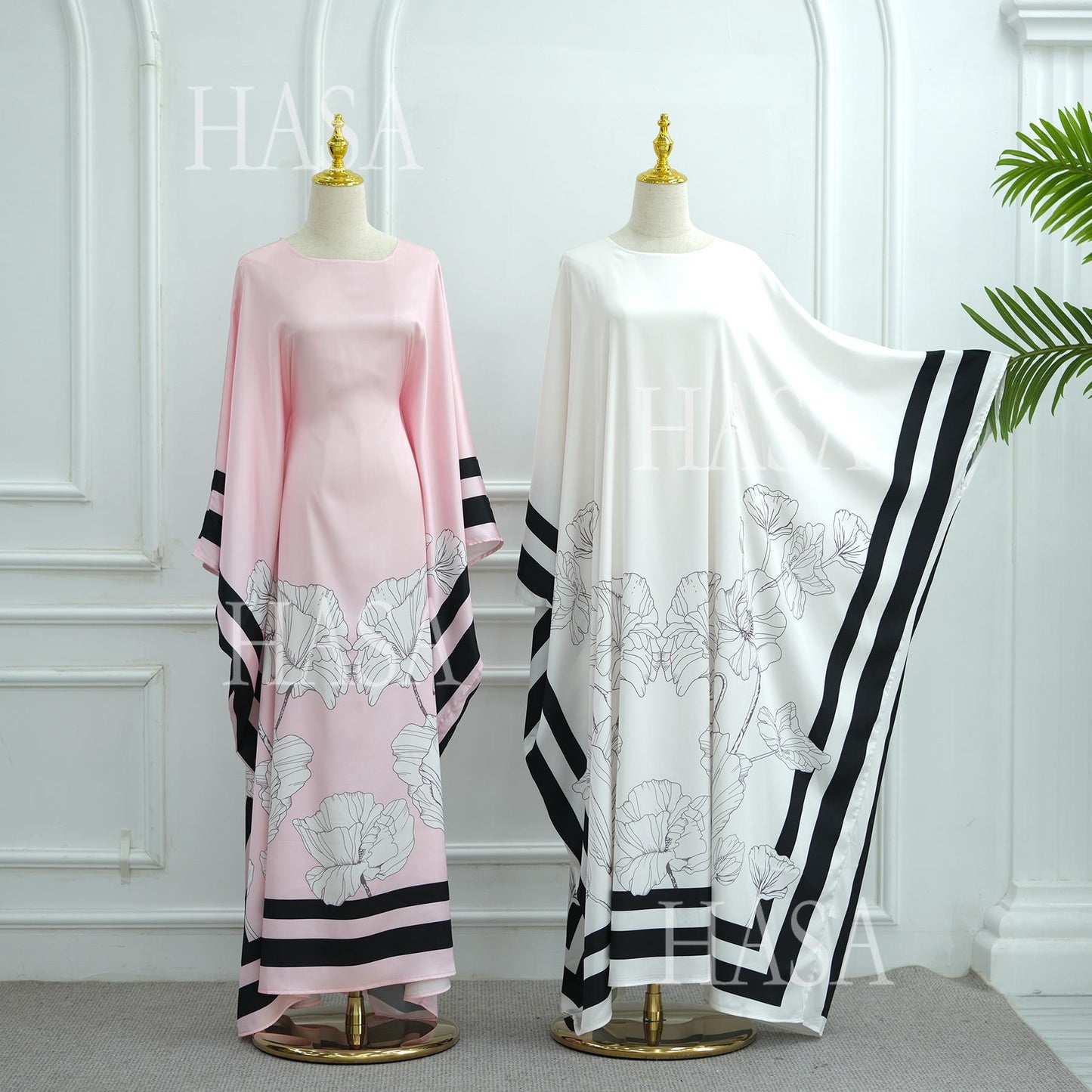 HA6556 Colorblock Print Cardigan Robe Dress