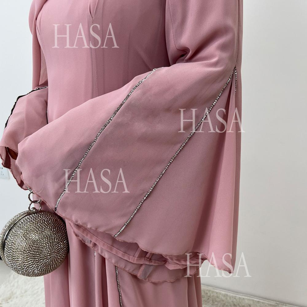 HA6497 Solid Color Light Luxury Chiffon Long Skirt Suit