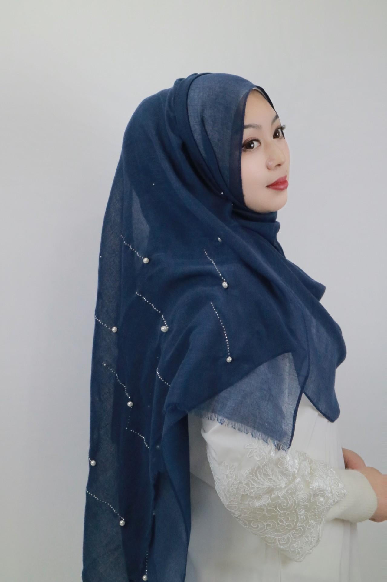 HAYA HA1106 Solid Color Scarf Long Beaded Shawl Headband