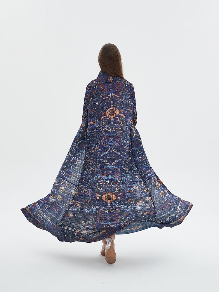 HS6717 Midnight Tapestry  Blue Printed Abaya with Artistic Motifs